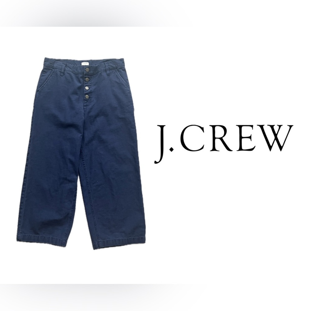 J. Crew Navy Blue Button Fly High Waisted Cropped Wide Leg Pants Size 29